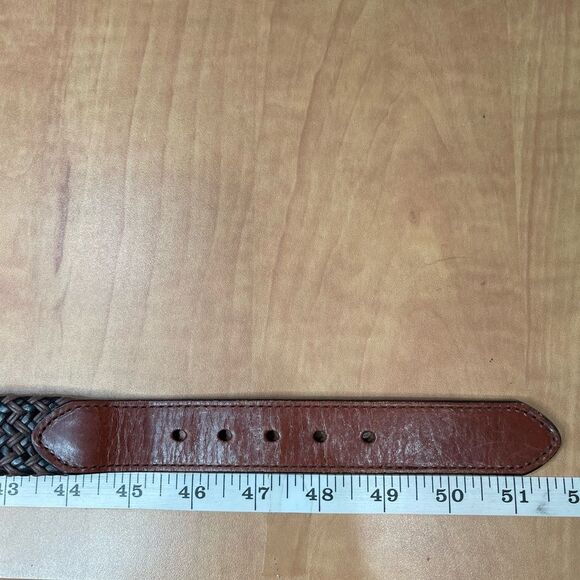 Savane Leather Woven Basketweave Two Tone Brown Belt Solid Brass Buckle Size 44 - Picture 12 of 13
